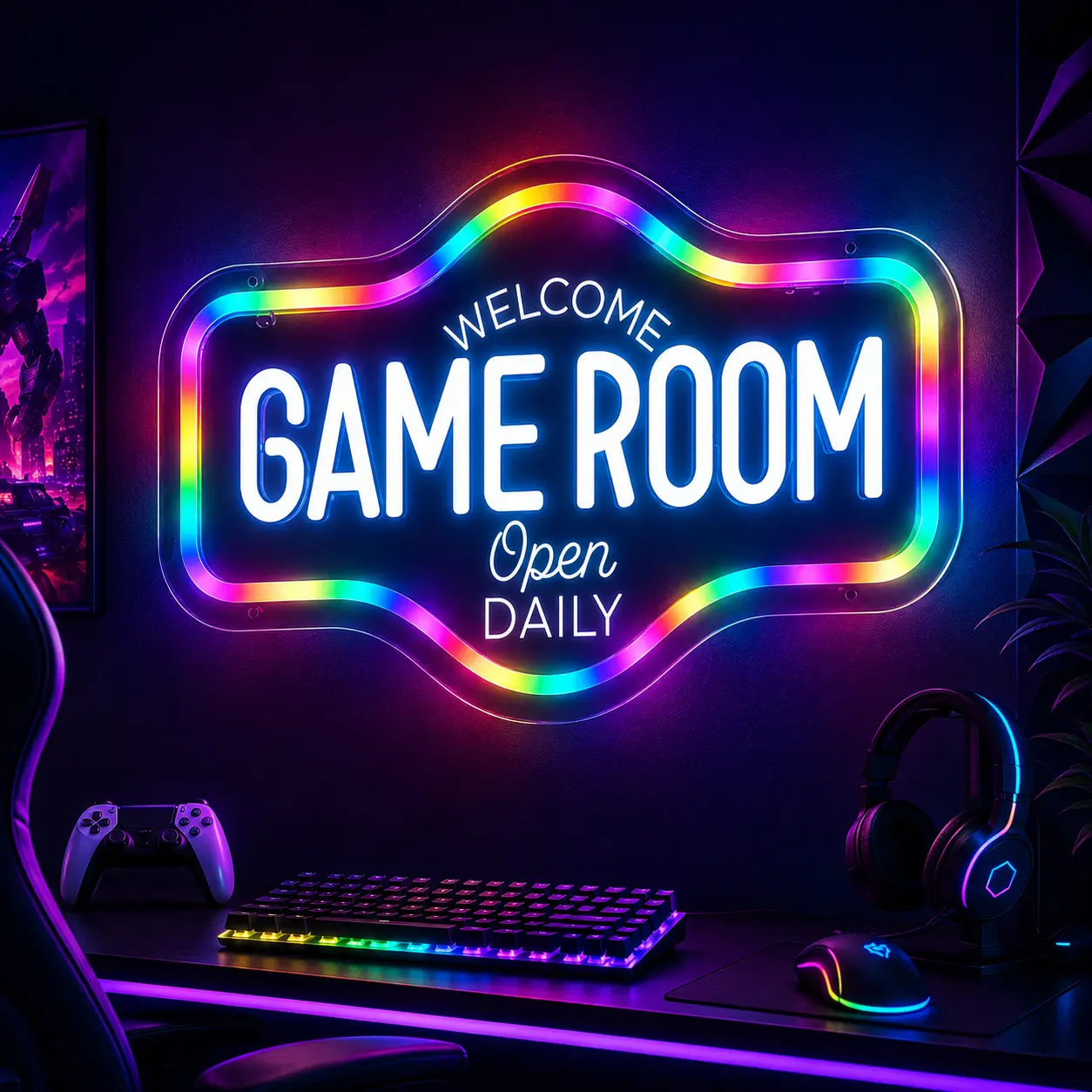 Gamer Neon Sign Game Room LED Neon Light, Colorful Gaming Wall Decor for Game Zone, Bedroom, Man Cave & Party, USB Powered Neon Light Up Sign for Teen Boys, Gamers, Gaming Setup & Gift Ideas