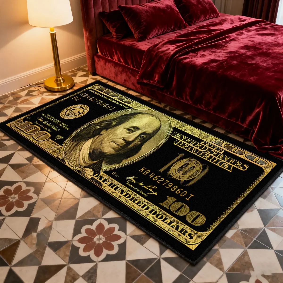 Dollar rug, non-slip rug, runner rug, Decorative rugs, Home Decor Rugs, $100 Bill pattern design, Machine washable, soft floor mat, suitable for corridor, kitchen, bedroom and other scenes, multiple sizes available