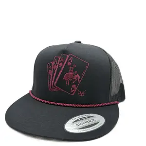 Burgundy Gambler SnapBack Hat with Poker Card Design and burgundy silk rope