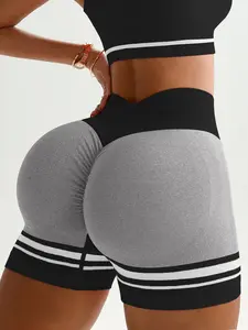 Women's Striped Print High Waist Gym, Sporty Breathable Comfortable High Stretch Yoga Shorts, Ladies Sportswear for Indoor Outdoor Wear Gym Fitness Shorts, Athletic Shorts