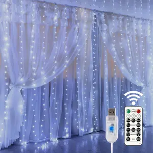 300-LED Window Curtain String Lights, USB-Powered Waterproof Copper Fairy Lights with Remote Control, 8 Lighting Modes, for Bedroom, Christmas Home Decorations, Cool White, Lights For Bedroom