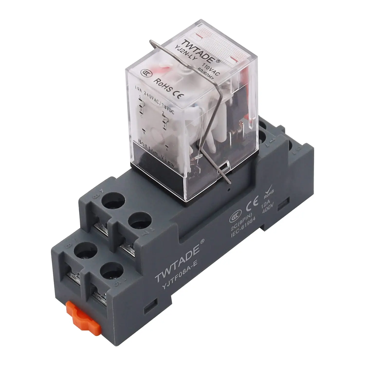 AC 110V/120V Relay 10A Electromagnetic Power Coil Relay 8 Pins DPDT 2NO+2NC with Indicator Light and Socket Base -YJ2N-LY