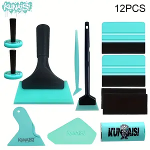 12pcs automotive vinyl film installation accessories, including automotive film magnetic locator, PPF water scraper, window scraper, edge sealing tool, felt scraper, etc., suitable for automotive film application and furniture film application