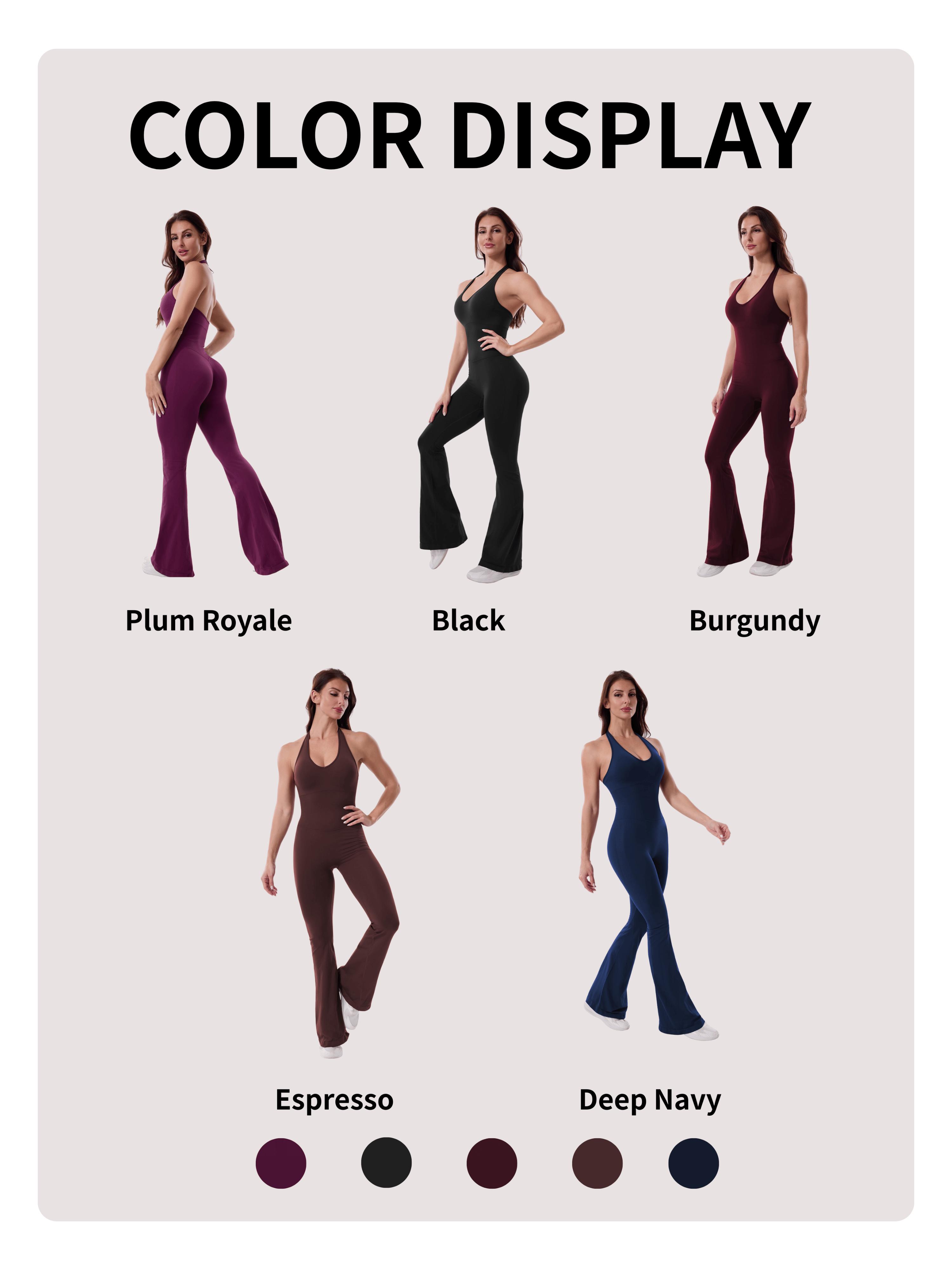 Coral Canton Backless Halter Top Sport Jumpsuit Bodycon Flared Legs