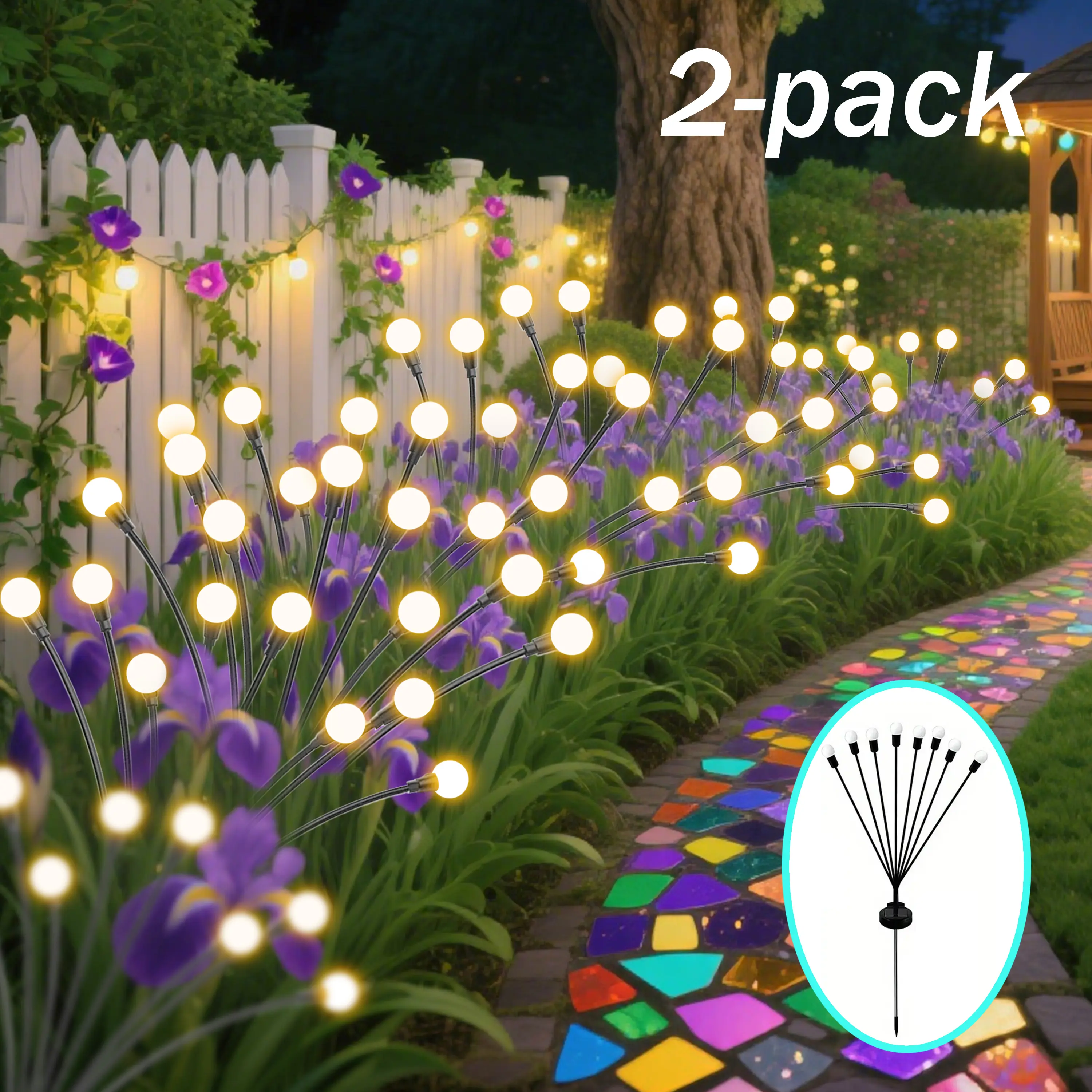 Whimsical 2-Piece Solar Firefly Outdoor Lighting - Solar Outdoor Lights, Low-Voltage, Water Resistant, Auto-Shut Off Deck Patio Garden Decor, Holiday Accent for Halloween/Christmas, Thoughtful Gift Option