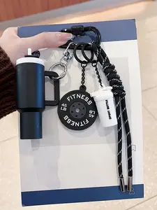 Fitness-Style Mini Water Bottle Keychain: Sporty And Trendy Design, Comes With A Barbell Charm. Portable Lanyard, Can Be Used As A Keychain Or Decoration, Suitable For Fitness Enthusiasts And Commuters, A Stylish Accessory For Bags Or Keys.
