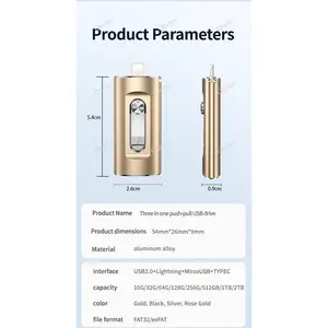 Quriov 3 in 1 Flash Drive, Portable High Speed USB 3.0 Memory Storage, OTG Flash Pen Drive with Free Type-C Adapter for Android Phones/PC and More Devices, Boyfriend Gift, External Storage Wireless