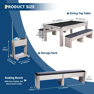 Black,7FT 3-in-1 Pool Table with Dining Top & Table Tennis | Billiard Table Set with Accessories (Balls, Cues, Ping Pong) | HDF Wood Grain Finish | Includes Rolling Storage Caddy Pool Chalk Pool Cue Stick