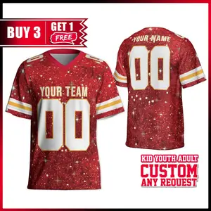 Customized Fraud glitter football jersey red american football KC CA03, Personalized Football Team Jersey, Blink Blink Football Jersey Fan