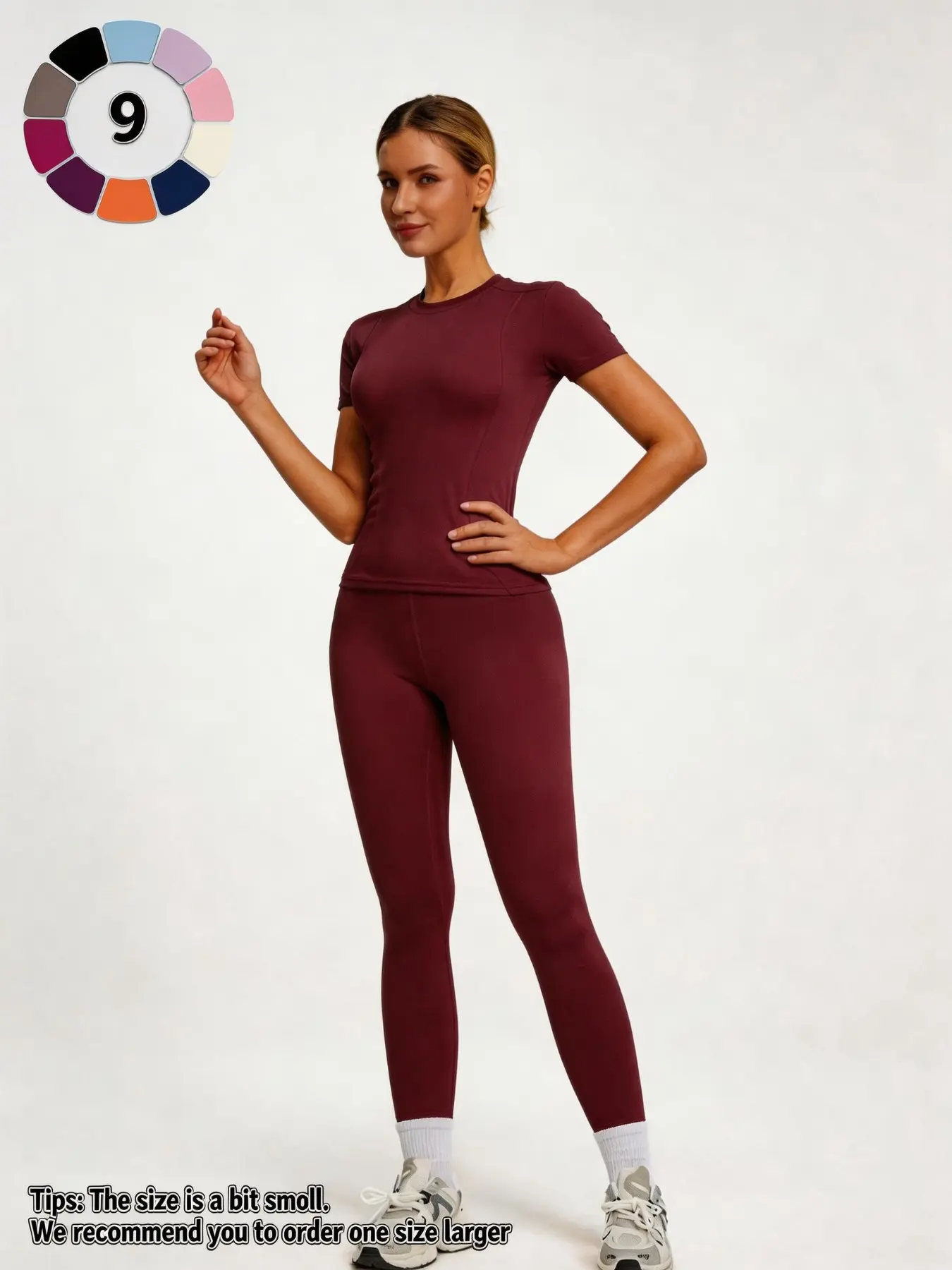 Youth Campus Fitness Solid Color Top, Elastic Round Neck Casual Wear, Elegant High Waist Pants, Fitness Sport Outfits, Stretchable Activewear, Suitable for Daily Dance & Yoga, Activewear Clothing, Active Sportswear