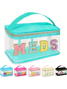Portable Waterproof Embroidered Toiletry Storage Bag PVC Transparent Letter Makeup Bag Travel Toiletry Bag Large Capacity Makeup Bag Makeup Organizer Pouch