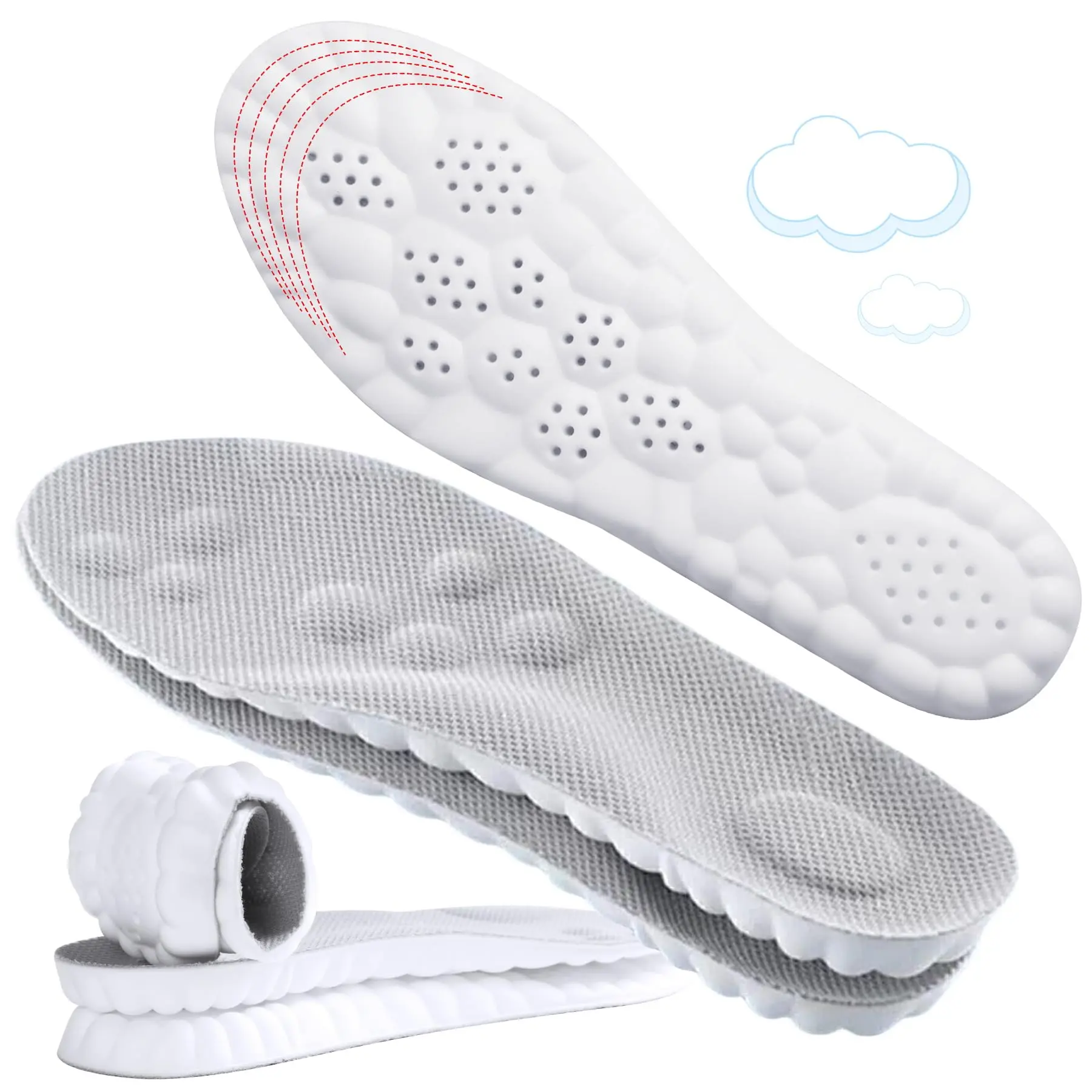 4D Cloud-Like Comfort Soles for Men - Soft Memory Foam Cushioning Insoles - Trim to Fit Steppers Insoles with Arch Support for Foot Pain Relief and Fatigue Reduction