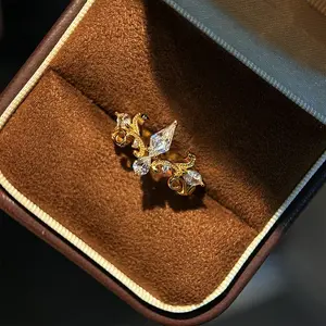 24K Gold-Plated Cinderella White Tear Adjustable Ring, Open Design