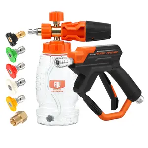 RIDGE WASHER Pressure Washer Gun Foam Cannon, 4000 PSI Foam Blaster with 1/4" Quick Connector, Stainless Steel Car Wash Foam Gun with 5 Power Washer Nozzle Tips, 1 Liter, Car Foam Sprayer, Foam Spray Lance