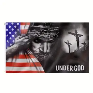 Under God Pattern Flag, American Flag with Grommets for Room Decor, Outdoor Decorative Flag for Home Party Festival, Banners Hanging Ornaments