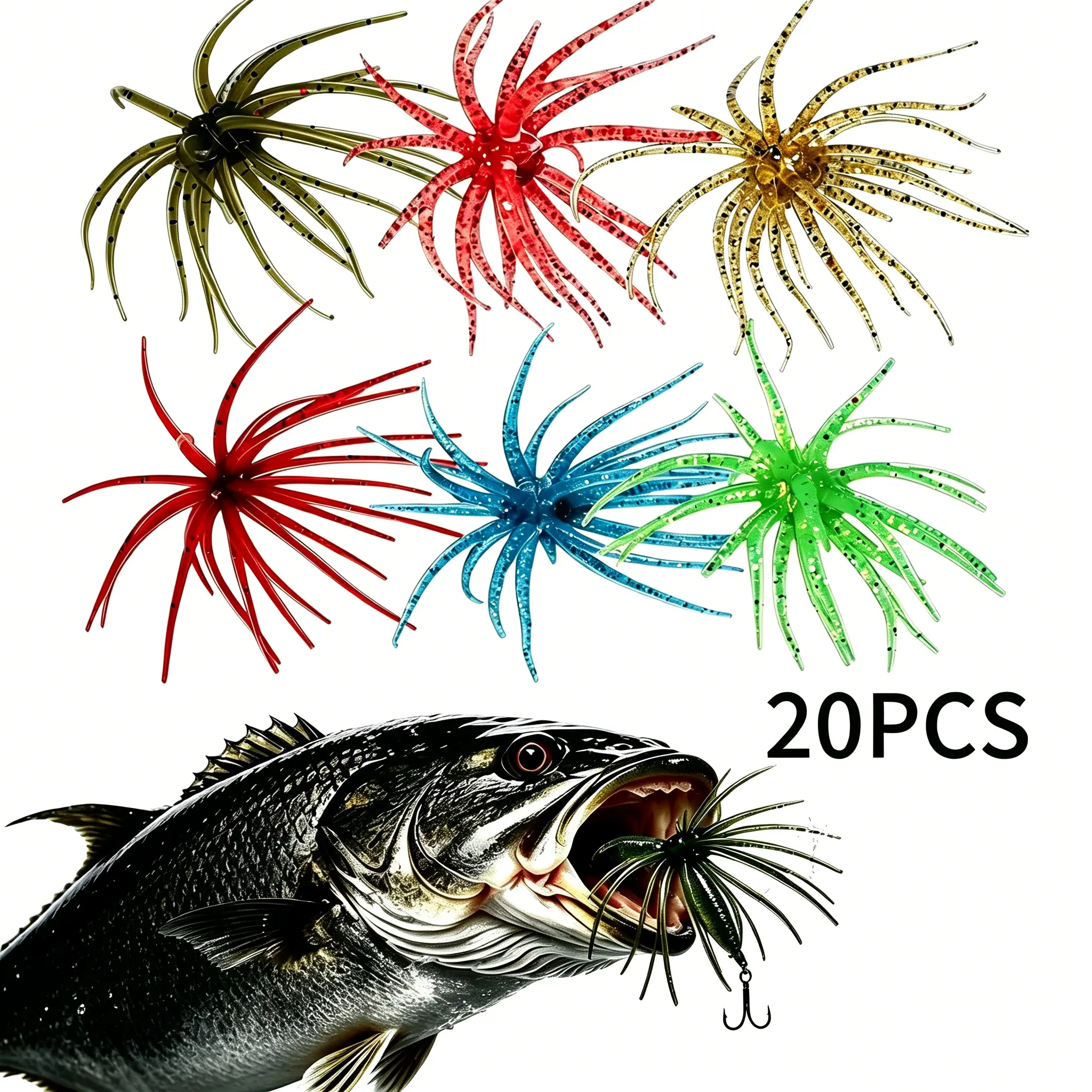 20PCS Fishing Lures, Freshwater Floating Artificial Bait with Realistic Sea Urchin Design & Lifelike Details, Durable Soft Bass Fishing Lures, Fishing Lure