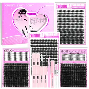 YIDUO 6 Styles Volume Lash Clusters False Eyelashes Kit 100D/150D/200D/300D/Spiky/Bottom Lashes Clusters Kit 5-21mm Cluster Eyelash Extension Kit 921 Pcs D-Curl With Lash Bond and Seal*2, Lash Remover，Lash Tweezers,Eyelash Brush DIY at Home Easily