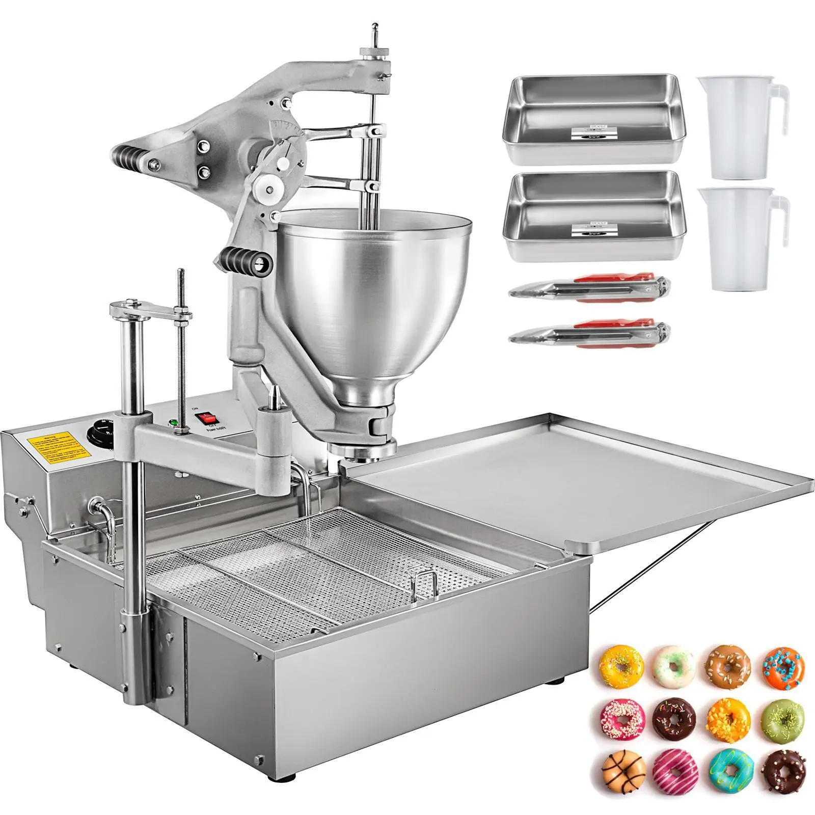 【Summerfinds】VEVOR Donut Fryer Manual Commercial Mini Donut Maker 9L Capacity Hopper Donut Fryer Commercial 3 Donut Moulds Donut Machine Maker Adjustable Thickness Commercial Donut Maker,  3000W, Stainless Steel