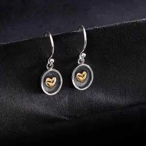 Mixed Metal Shadow Box Heart Dangle Earrings