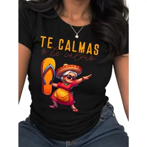 Women's Letter & Cartoon Print Short Sleeve Round Neck Regular T-Shirt