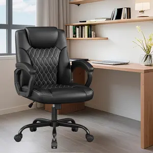 Office Chair, Executive Desk Chair, PU Leather Comfortable Executive Chairs with Fixed Armrest, Adjustable Height, Rocking Function, 360° Swivel Wheels, Black 0539