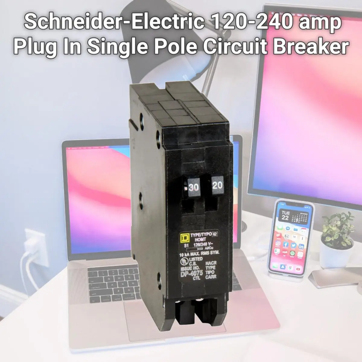 Schneider-Electric Homeline 3894953 Single Pole Plug-In Circuit Breaker, 120/240A, 0.48 lbs, 1 Space, UL Listed, CSA Listed, Indoor Household & Large Home Appliance Parts & Accessories, 120/240 Amps