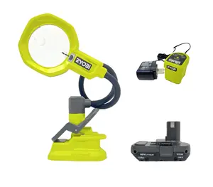 Ryobi 18 Volt Cordless LED Magnifying Clamp Light Kit with Battery and Charger