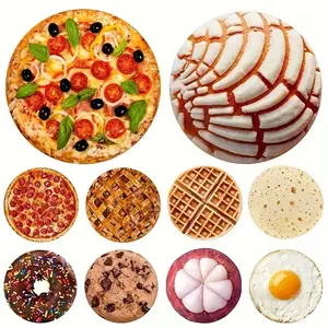 1pc Round Flannel Throw Blanket, Machine Washable Blanket, Multifunctional Blanket, Fun Realistic Food Prints, Egg Roll, Cookie, Mexican Tortilla, Pizza, Waffle, Perfect Gift, All Seasons Use