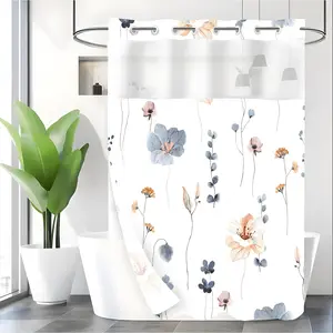 Boho Style Waterproof Shower Curtain, Hotel Style Sage Eucalyptus Leaf Design, Hookless Double Layer Bathroom Decor, 70.8x74 Inch, Bathroom Decoration Accessories
