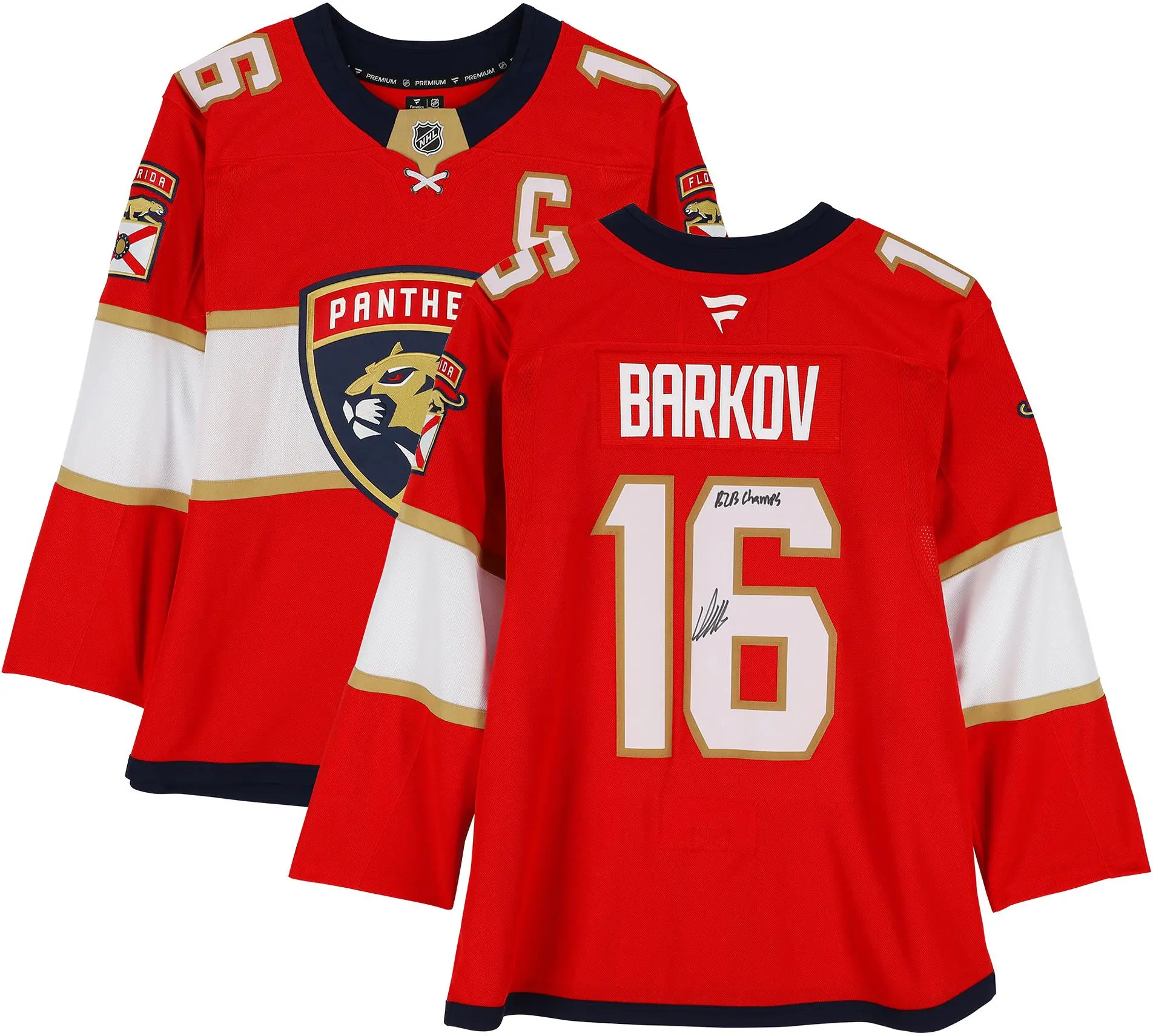 Aleksander Barkov Florida Panthers Autographed Red Fanatics Premium Jersey with "B2B" Champs Inscription - Fanatics Authentic Certified