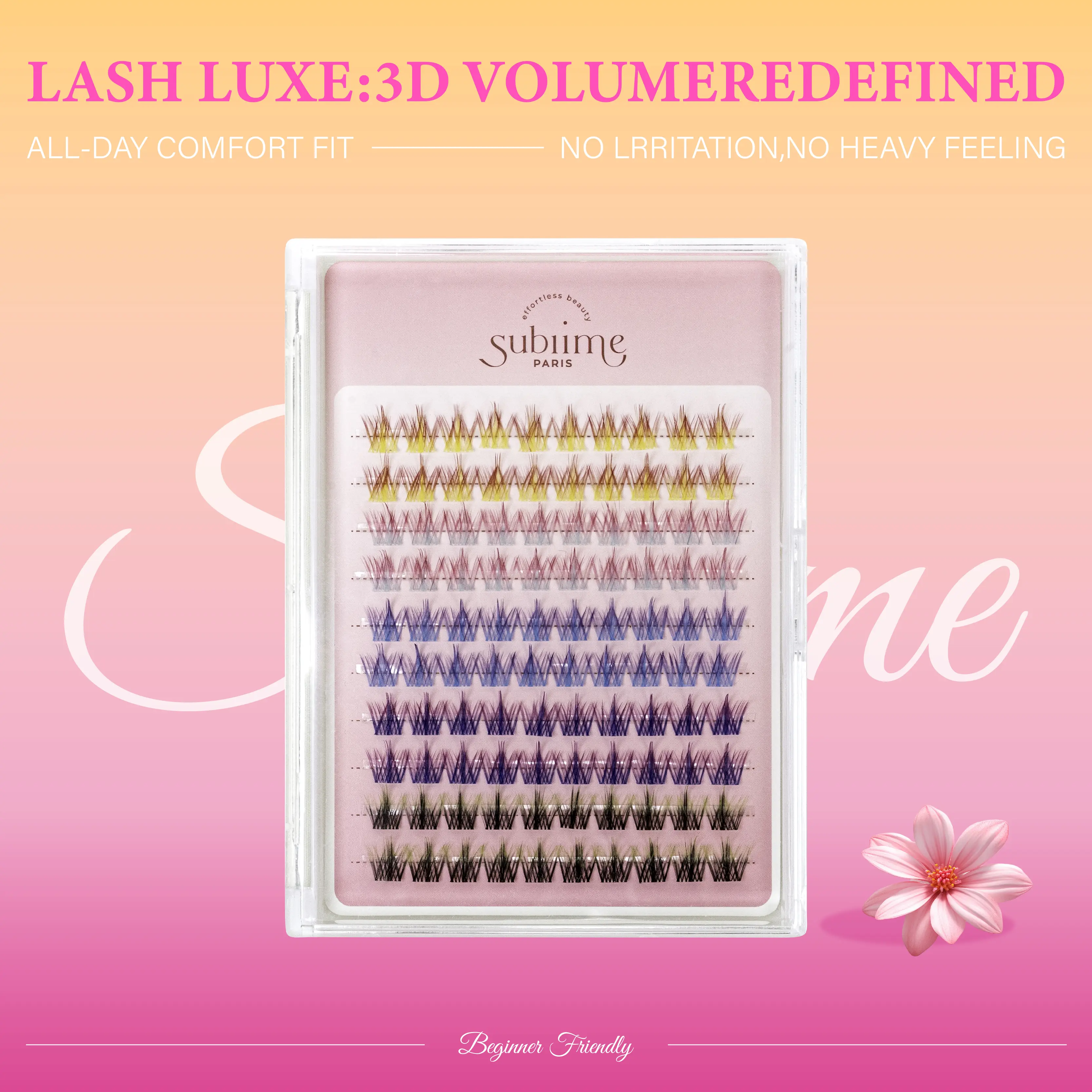 Sublime Paris Colorful Individual Lash Extension Kit with 100clusters Mixed Color DIY Clusters Natural Look Eyelash Wispy Cat Eye Multi styles Cosmetic Makeup lash cluster box