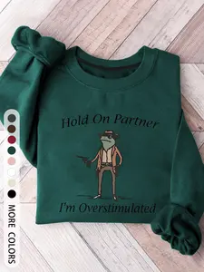 Women's Casual Loose-Fit Pullover Sweatshirt, Round Neck Denim Frog Print, Fashionable Comfortable Top for Fall & Winter