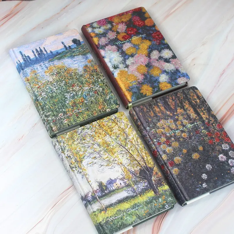 A5 Gold Foil Cover Notebook, Monet Oil Painting Illustration Journal, 256 Pages Writing Diary, Rich Color Pages Life Log Book, Journaling Supplies