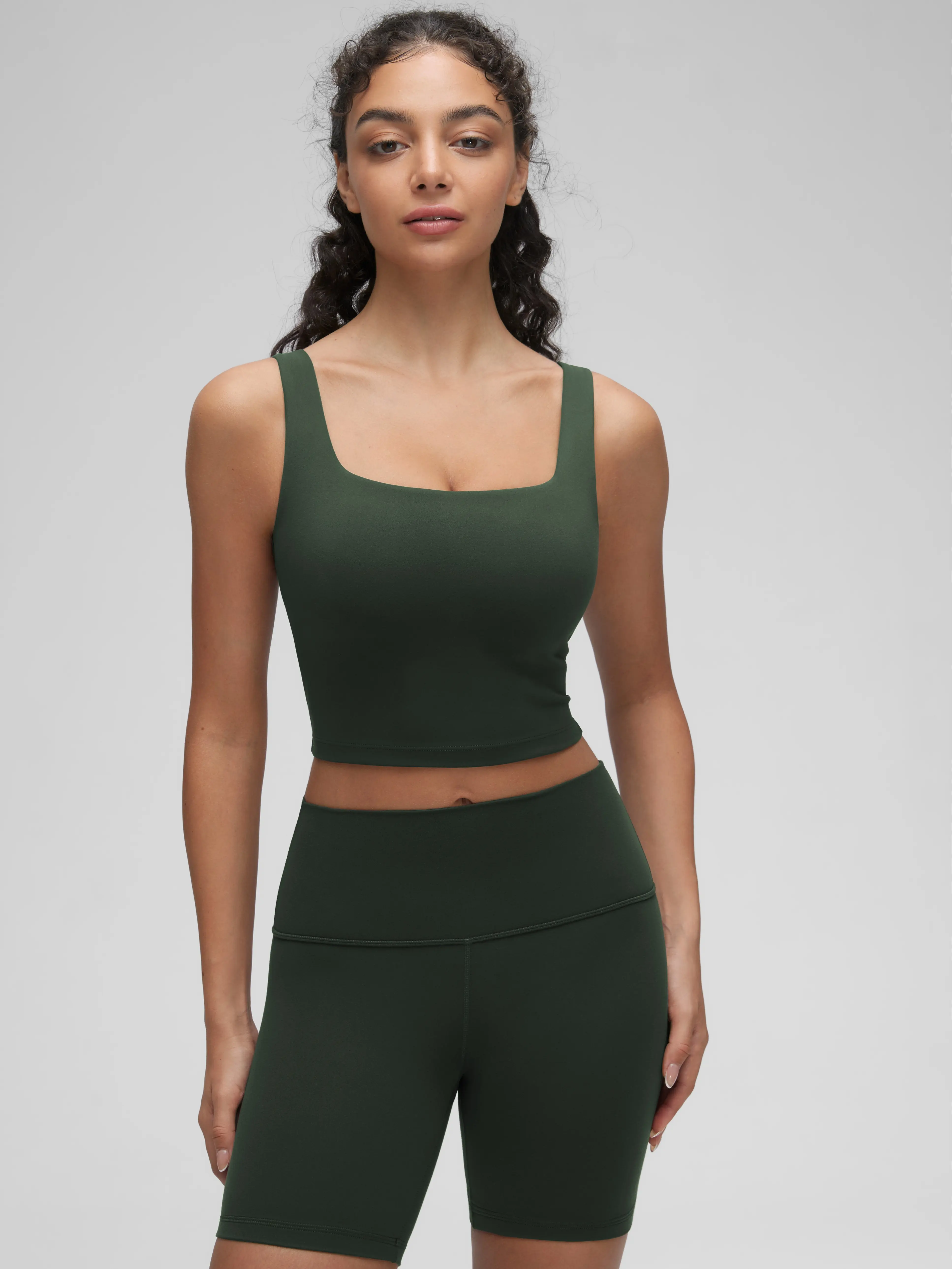 CRZ YOGA Butterluxe Womens Square Neck Longline Sports Bra - Workout Crop Tank Tops Padded with Built in Shelf Yoga Bra