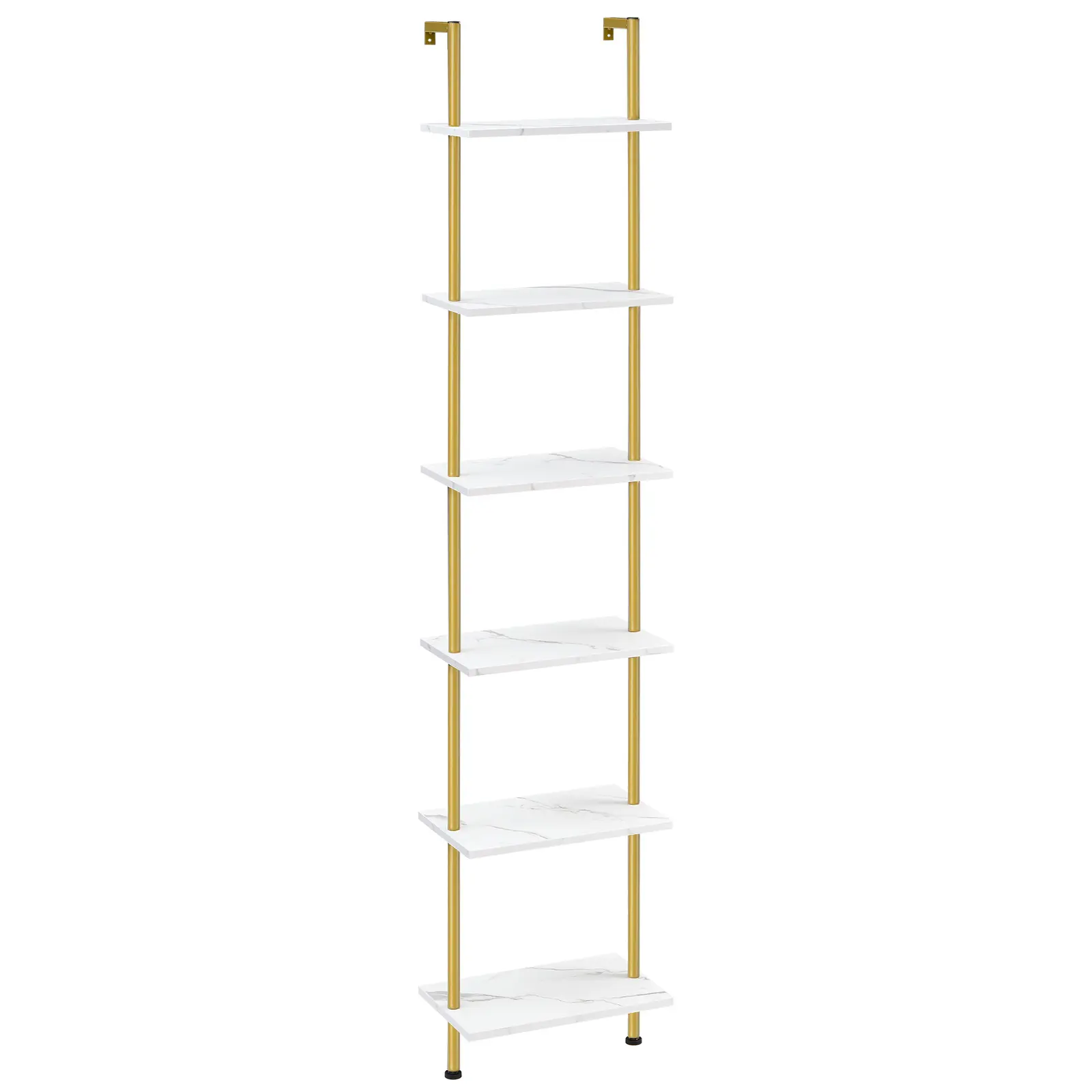 HOOBRO DIY Ladder Shelf, 6-Tier Wooden Wall Mounted Bookshelf, Narrow Gold Bookcase, Display Shelf, Storage Rack, Plant Stand, for Balcony Living Room#springtok #SummerVibes