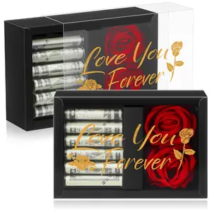 Mother‘s Day Gift Money Bouquet Kit Surprise Gift Box with 2 Velvet Rose 6 Acrylic Tubes,Cash Gift for Women Girlfriend Wife Mother,Love You Forever Flower Box for Birthday Anniversary Wedding Thanksgiving Galentines Graduation Gift,Valentine