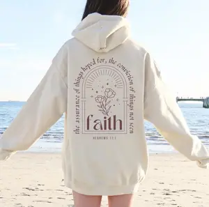 Faith Hoodie Bible Verse Boho Flower Christian Hoodie Faith over Fear Hoodie Y2k WWJD God is Good Sweatshirt Teen Baptism Gift Hebrews 11:1
