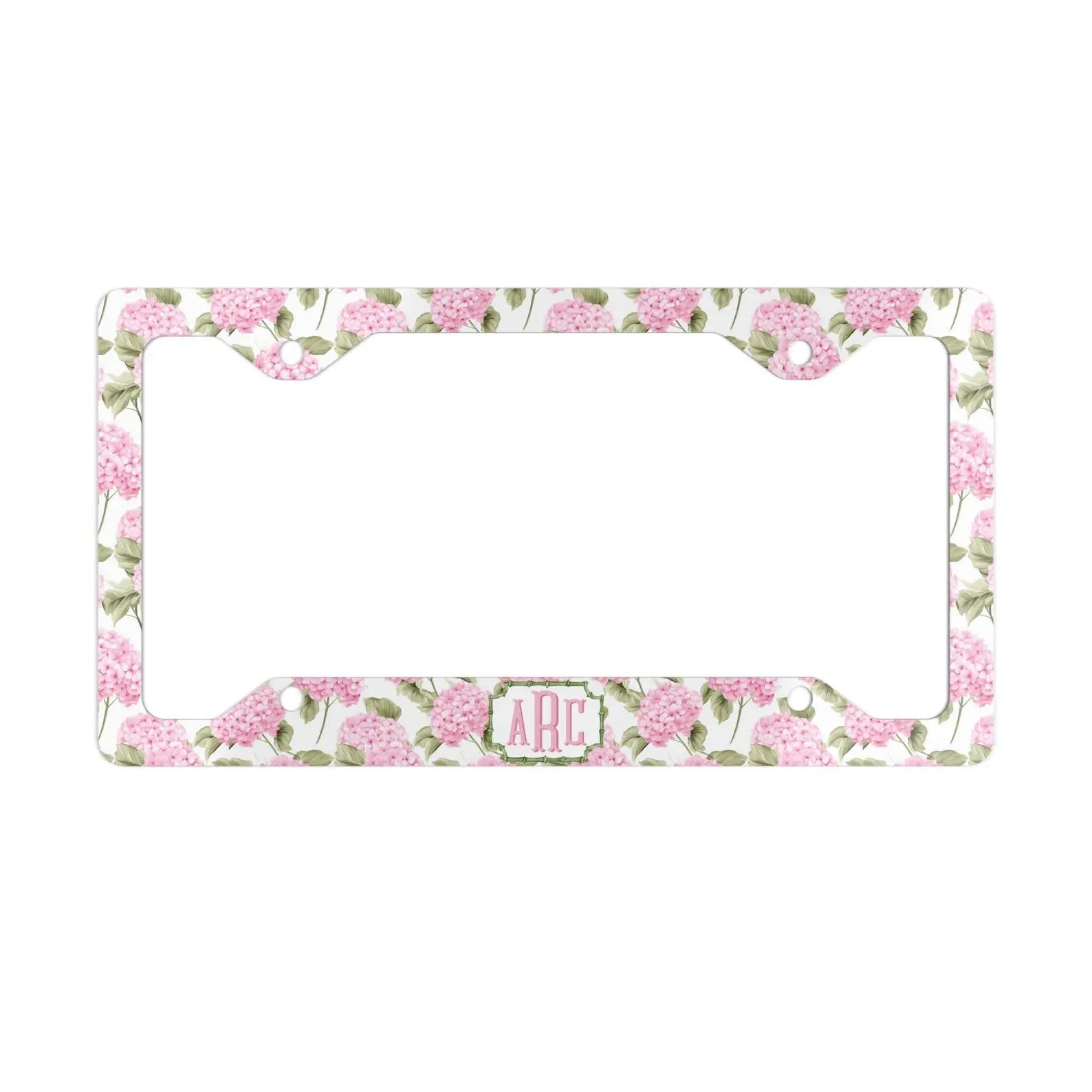 Pink Hydrangea License Plate Frame, Personalized Monogram Car Decor
