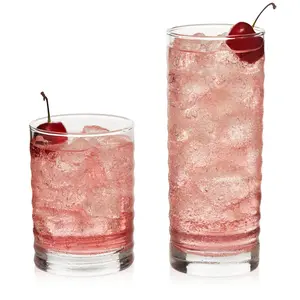 Libbey Pueblo Tumbler and Rocks Glass Set, Wavy and Groovy Drinking Glasses Set, Dishwasher Safe Glasses Drinking Set of 16 for Everyday Family Meals