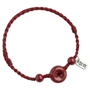 Hand-Woven Cinnabar Red String Bracelet with Healthy Buckle for Peace and Well-Being, Fashion Costume Jewelry Bracelet
