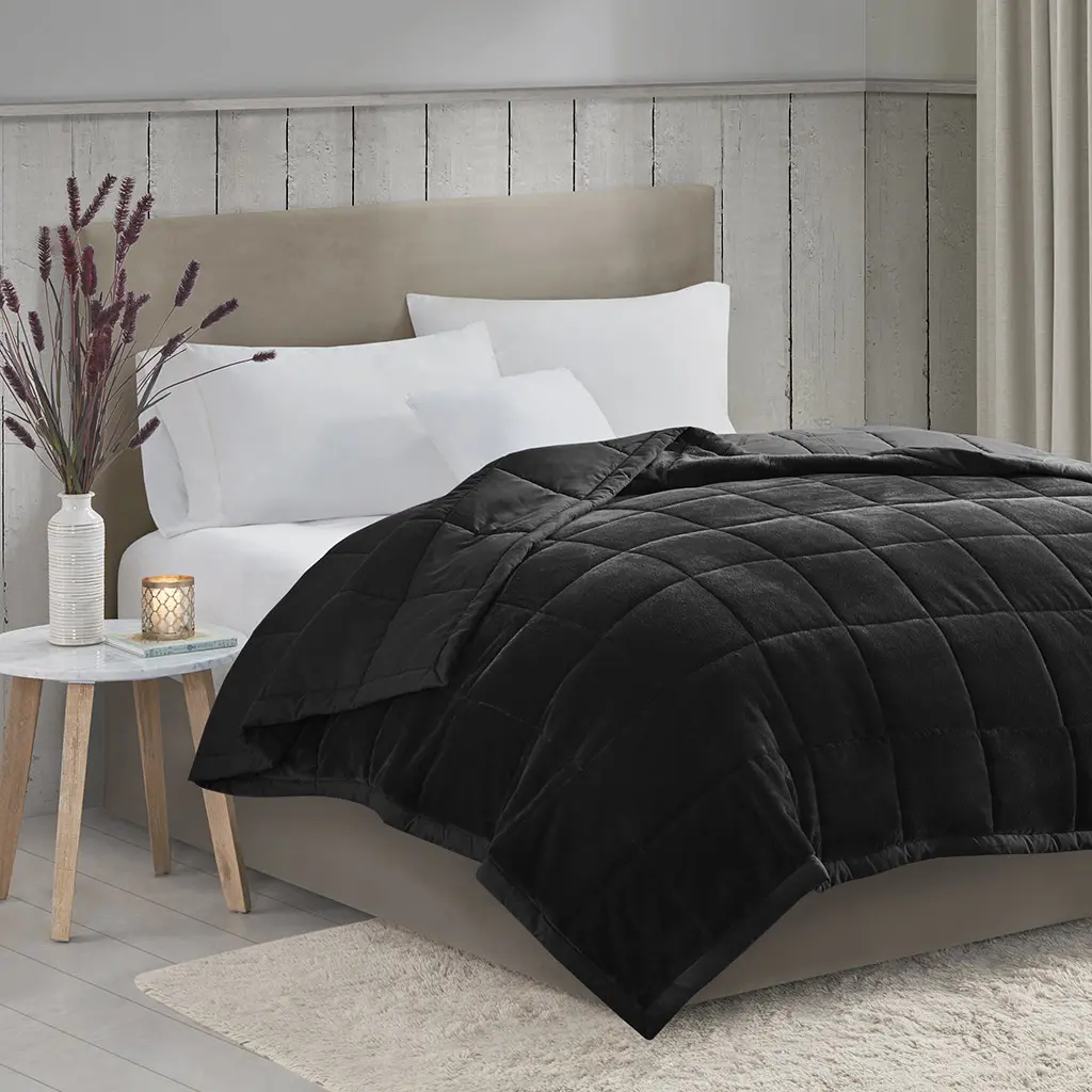 Madison Park MP51-8194 King Size Reversible HeiQ Smart Temperature Down Alternative Blanket - Black, 108x90x0.25in, Cooling, Bed Warmer, Down, Dual-Layered Cooling, Fiber Blankets, Cooling Blankets