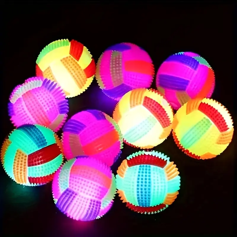 3/6 Pack Spiky Dog Balls with Lights and Squeaker, Durable Elastic Bouncy Toy for Fetch, Glows on Impact, Ball With Lights, Glow In The Dark Balls