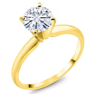Gem Stone King Solitaire Gemstone Birthstone Ring for Women in 14K Yellow Gold | Round 6.5MM | Wedding Anniversary Promise Engagement Ring | Sizes 5, 6, 7, 8, 9