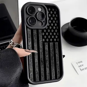 Silvery and Black National Flag Pattern Case for iPhone 16 15 14 Pro Max 13 12 11 XR XS Plus E Shockproof Non Slip Military-Grade Protection Silicone Smartphone Cover Gift For Girls and Women