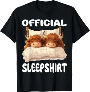 Scottish Highland Cow Official Sleepshirt Pajamas Nightgown for Summer Casual Short Sleeve Cotton T Shirt Streetwear Crewneck