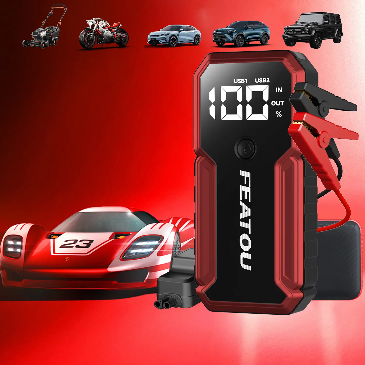 20000mAh Wireless 12V Portable Car Jump Starter with Safe Clamps, 9L Gas & 8L Compression-Ignition Engine Compatibility, Vehicle Tools and Gadgets Kit, LED Lights, SOS Function, Recharges Smartphones & Tablets