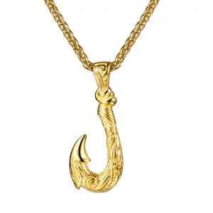 OIDEA Men's Fish Hook Necklace: Vintage Gothic Hip Hop Punk Hawaiian Fish Hook Pendant Necklace Stainless Steel Fishing Necklace Jewelry Christmas Father's Day Birthday Gifts