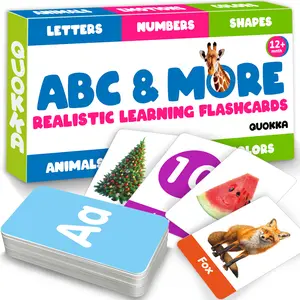 QUOKKA 60 Realistic Vocabulary Flash Cards (Word Cards) for Toddlers Ages 2-6, Sturdy Educational Tools for Classroom Learning, Including ABCs, Numbers, Animals and Interactive Games, Vocabulary Flashcards
