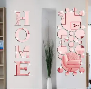 Zonon 30 Pcs Living Room Wall Decor Home Mirror Wall Letter Signs Stickers DIY Acrylic Mirror Decals 3D Decorations for Home Bedroom Living Room Removable(Rose Gold)