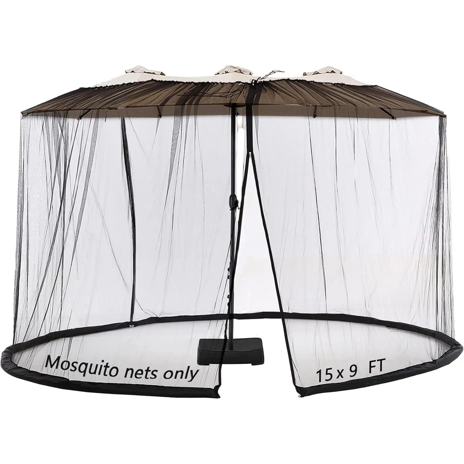 Mosquito Neting for 15FT Double-Sided Patio Umbrella Sunbrella Neting Double Zipper Water Pipe Bottom  and for Patio Gazebo pop up canopy10x10 Interchangeable (Black 15ft)